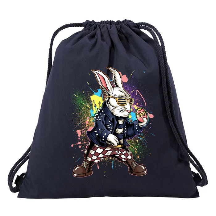 Funny Punk Rock Easter Bunny Rabbit Drawstring Bag