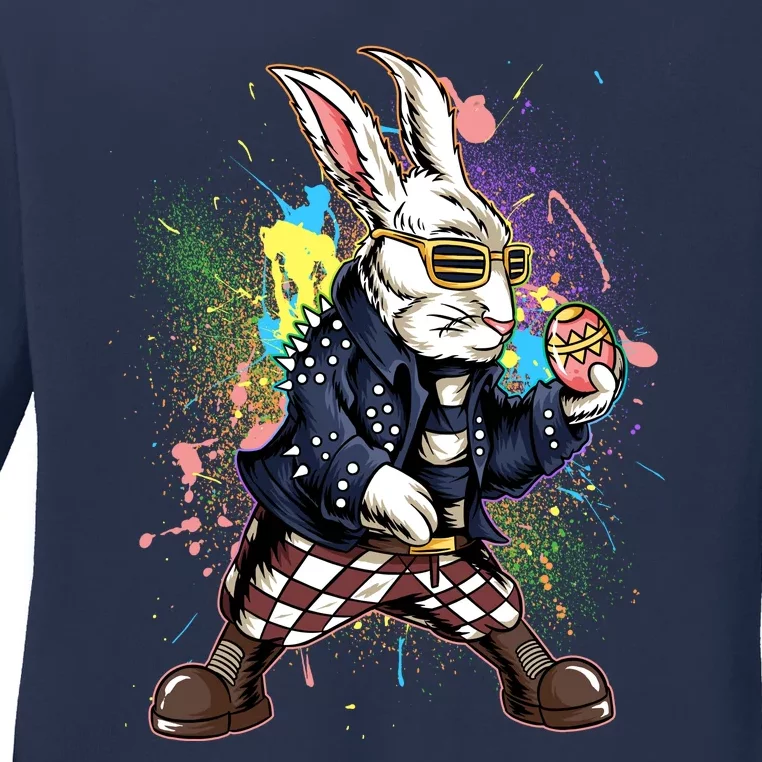 Funny Punk Rock Easter Bunny Rabbit Ladies Long Sleeve Shirt