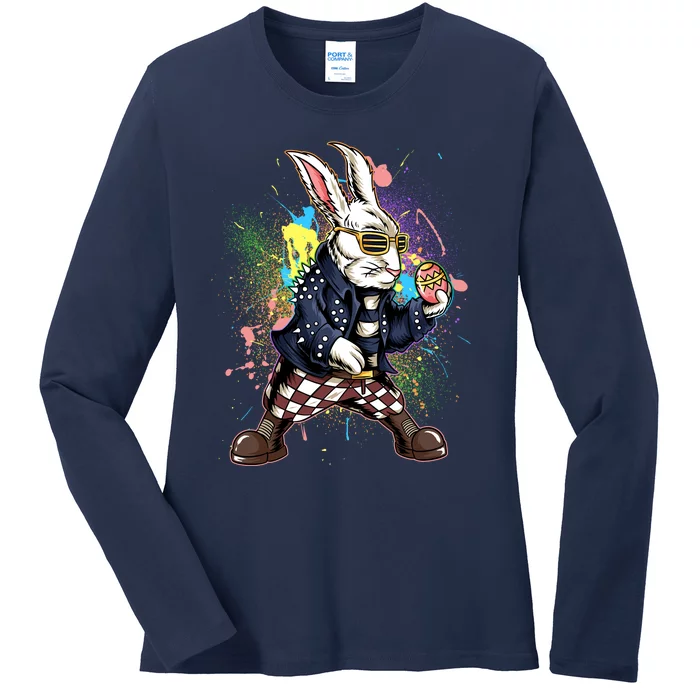 Funny Punk Rock Easter Bunny Rabbit Ladies Long Sleeve Shirt