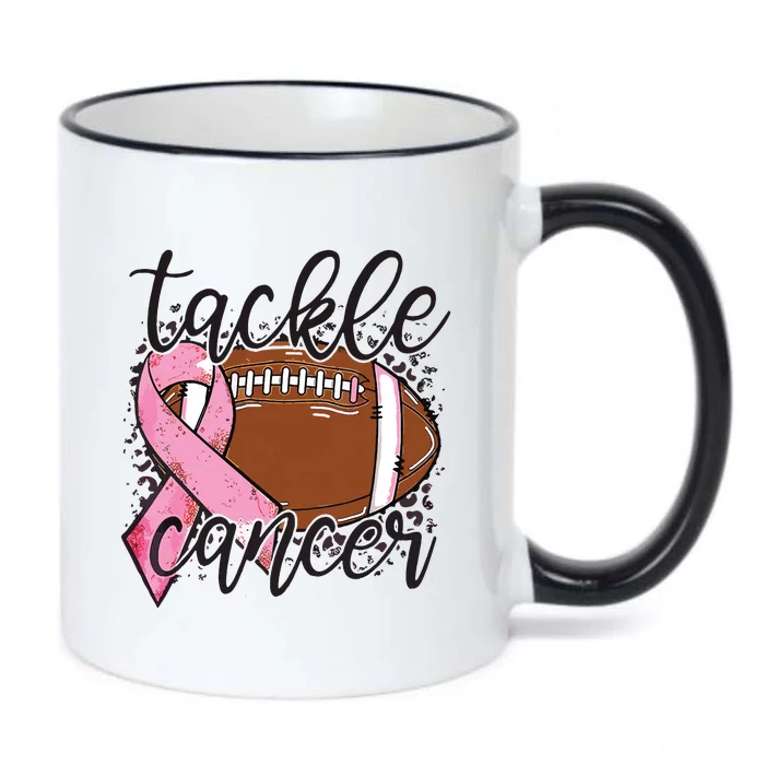 Football Pink Ribbon Tackle Breast Cancer Awareness Black Color Changing Mug