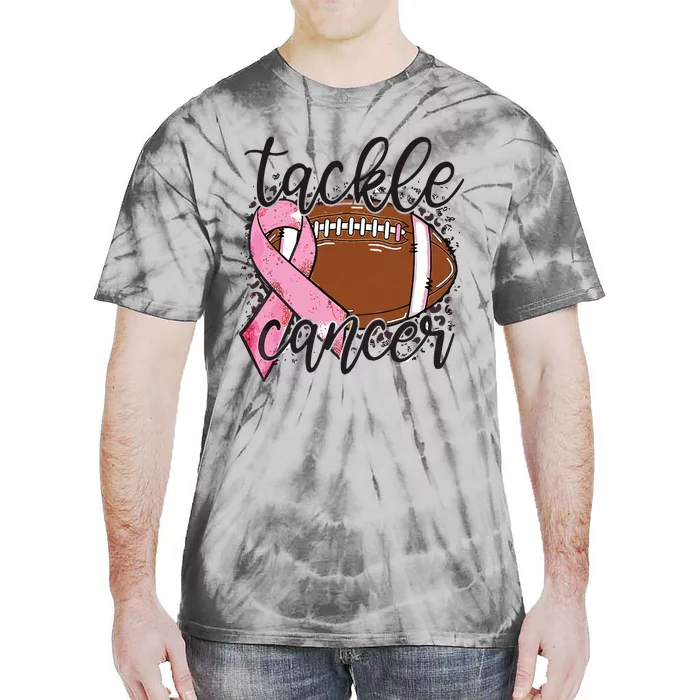 Football Pink Ribbon Tackle Breast Cancer Awareness Tie-Dye T-Shirt