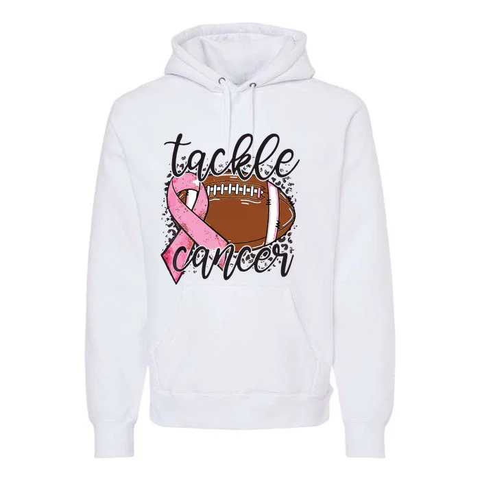 Football Pink Ribbon Tackle Breast Cancer Awareness Premium Hoodie