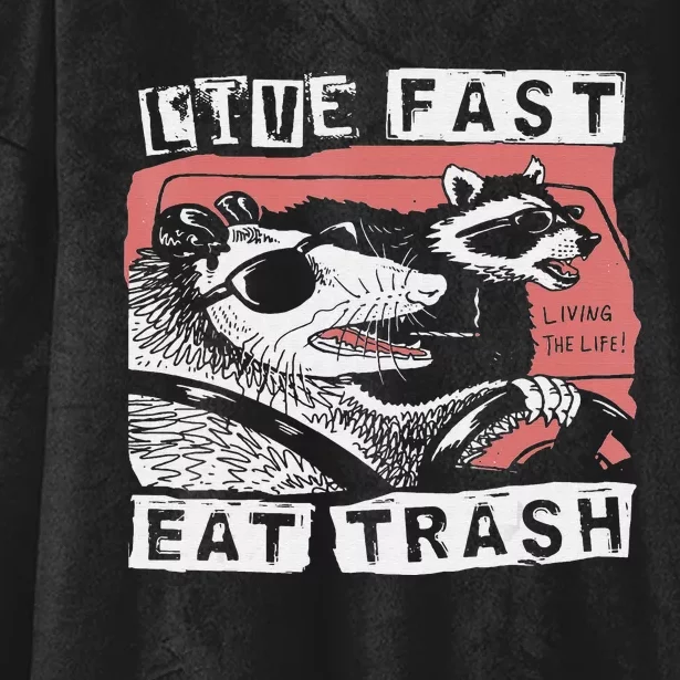 Funny Possum Raccoon Live Fast Eat Trash Street Cats Squad Hooded Wearable Blanket