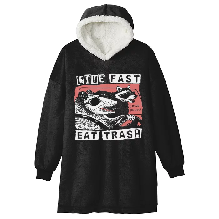 Funny Possum Raccoon Live Fast Eat Trash Street Cats Squad Hooded Wearable Blanket