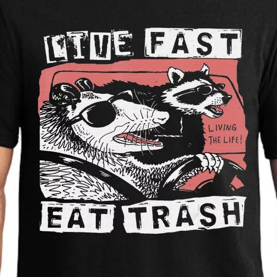 Funny Possum Raccoon Live Fast Eat Trash Street Cats Squad Pajama Set