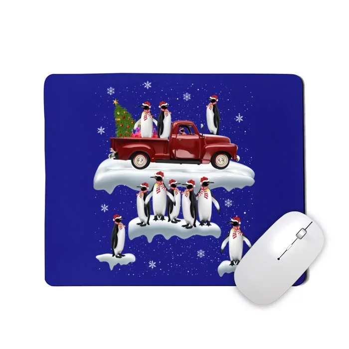 Funny Penguin Riding Red Truck Santa Hat Penguin Christmas Gift Mousepad