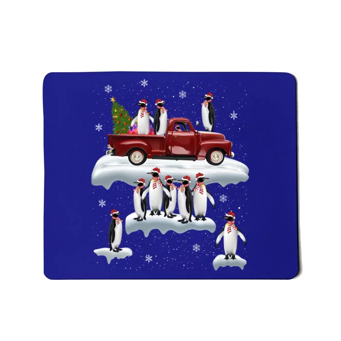 Funny Penguin Riding Red Truck Santa Hat Penguin Christmas Gift Mousepad