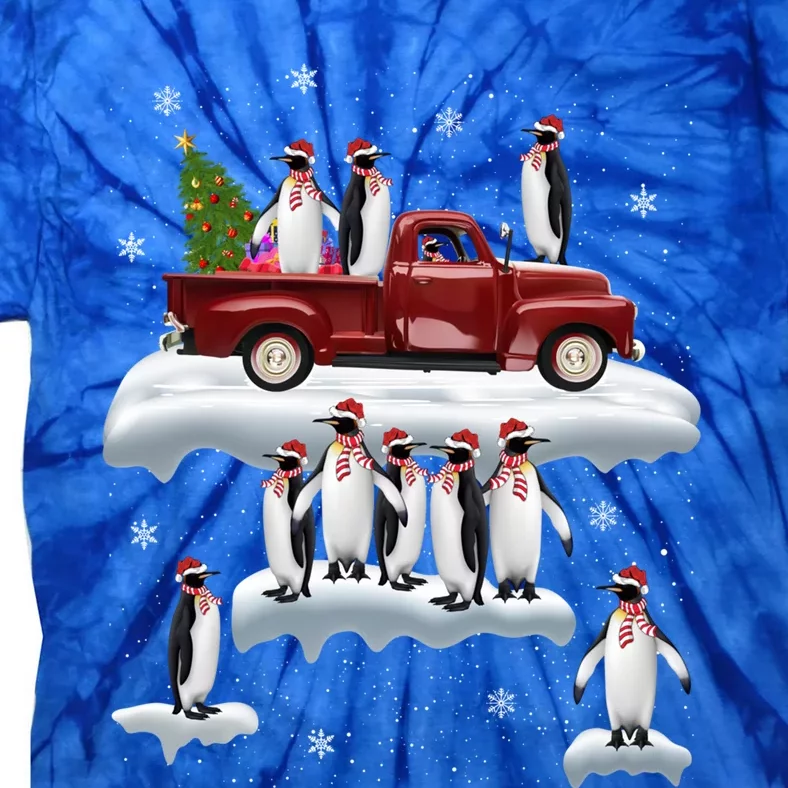 Funny Penguin Riding Red Truck Santa Hat Penguin Christmas Gift Tie-Dye T-Shirt