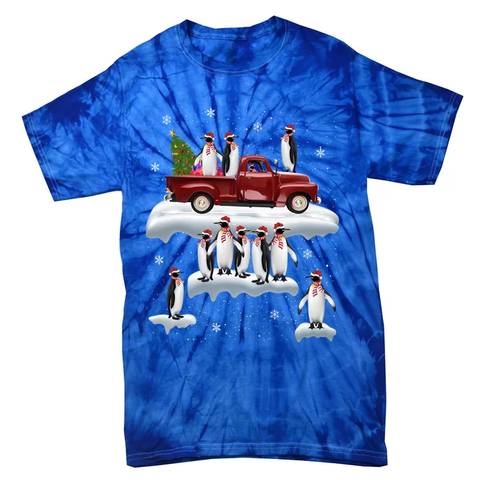 Funny Penguin Riding Red Truck Santa Hat Penguin Christmas Gift Tie-Dye T-Shirt