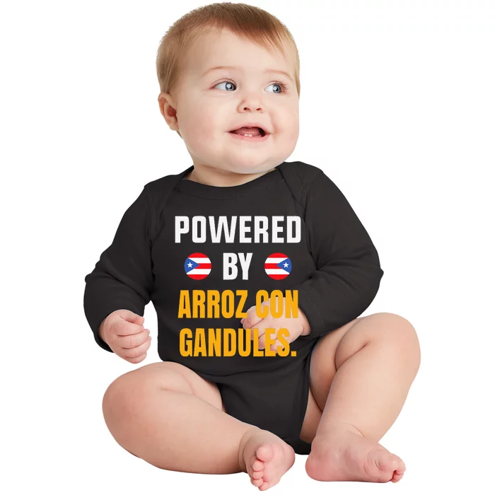 Funny Puerto Rico Flag Powered By Arroz Con Gandules Baby Long Sleeve Bodysuit