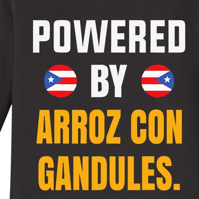 Funny Puerto Rico Flag Powered By Arroz Con Gandules Baby Long Sleeve Bodysuit