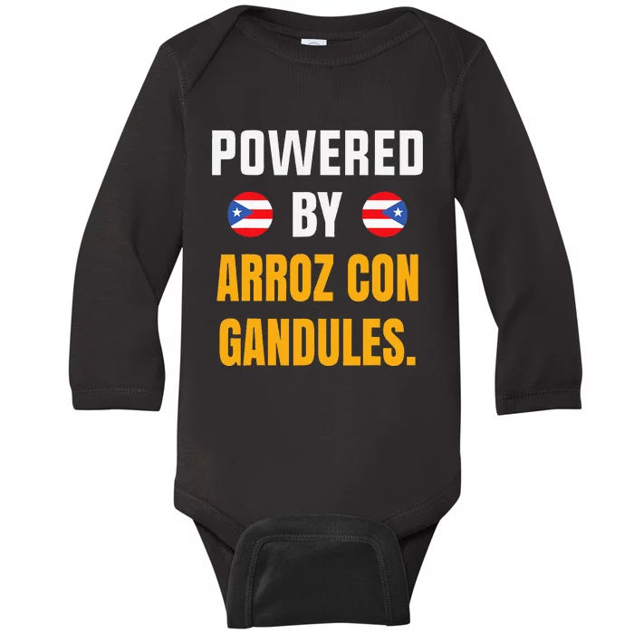 Funny Puerto Rico Flag Powered By Arroz Con Gandules Baby Long Sleeve Bodysuit