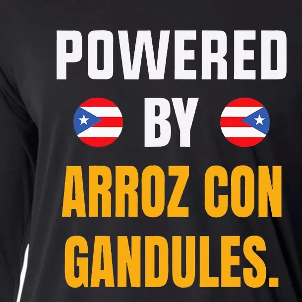 Funny Puerto Rico Flag Powered By Arroz Con Gandules Cooling Performance Long Sleeve Crew