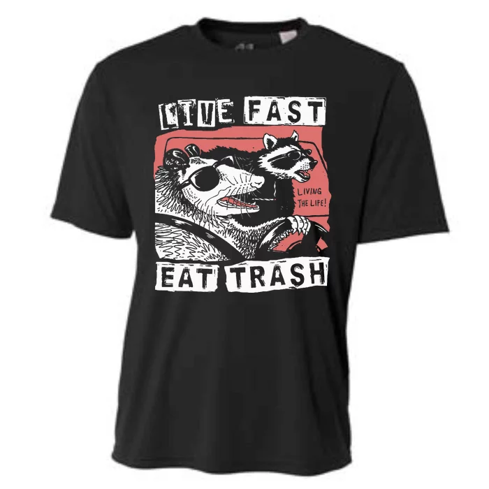 Funny Possum Raccoon Live Fast Eat Trash Cats Squad Cooling Performance Crew T-Shirt