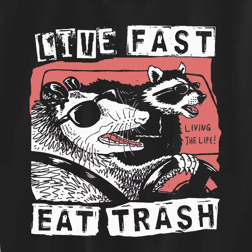 Funny Possum Raccoon Live Fast Eat Trash Cats Squad Kids Sweatshirt