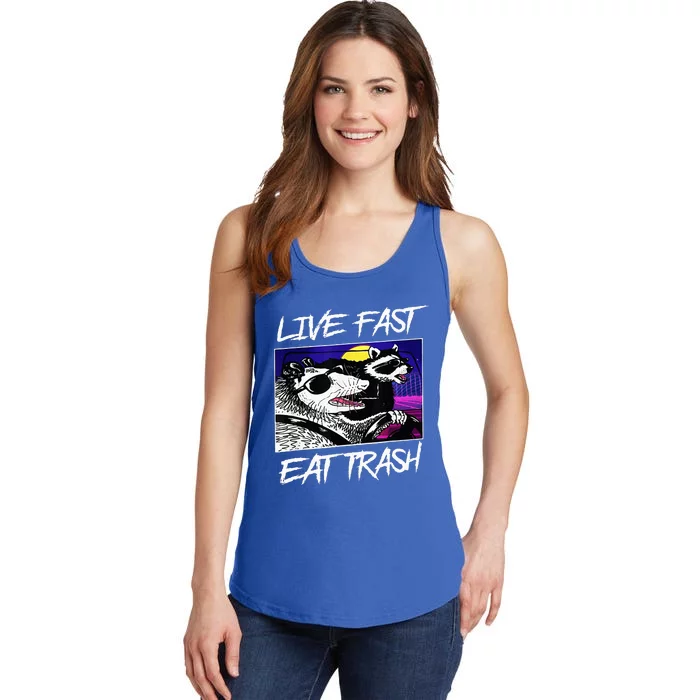 Funny Possum Raccoon Live Fast Eat Trash Squad Ladies Essential Tank