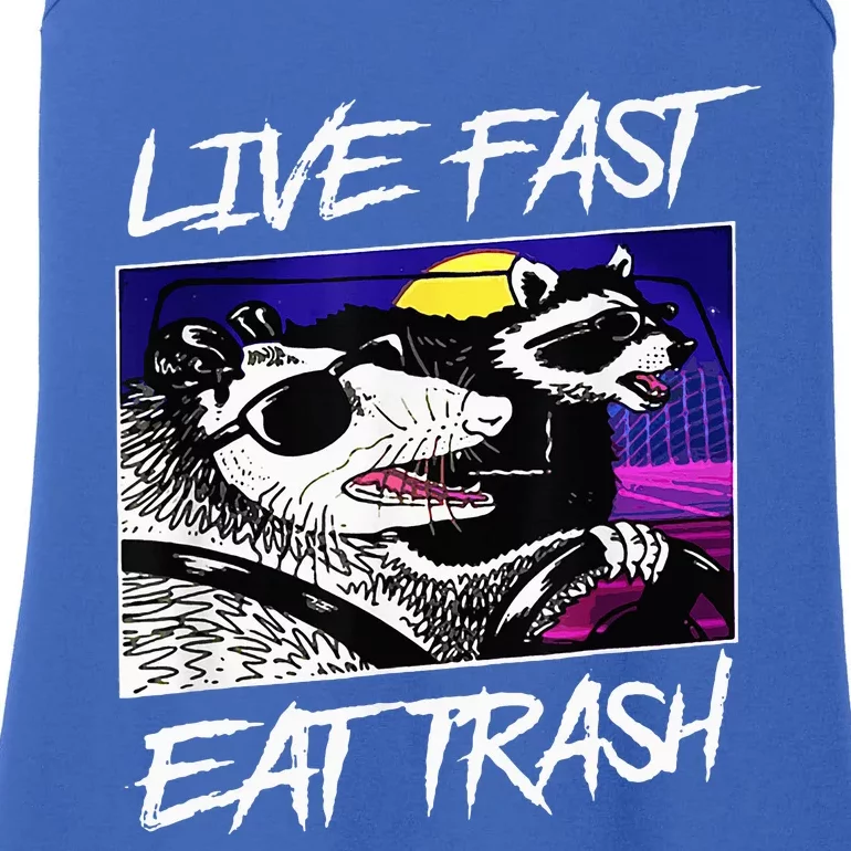 Funny Possum Raccoon Live Fast Eat Trash Squad Ladies Essential Tank