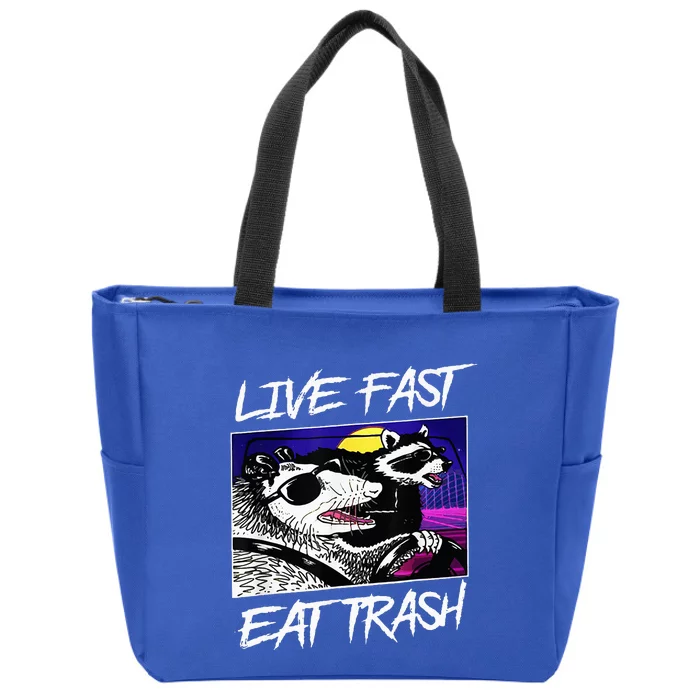 Funny Possum Raccoon Live Fast Eat Trash Squad Zip Tote Bag