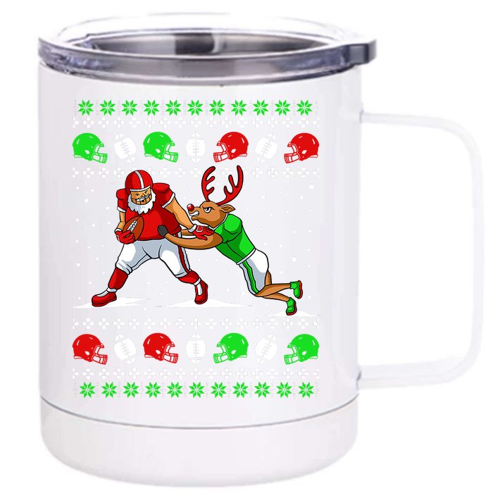 Football Player Reindeer Ugly Christmas Pajama Funny Xmas Front & Back 12oz Stainless Steel Tumbler Cup