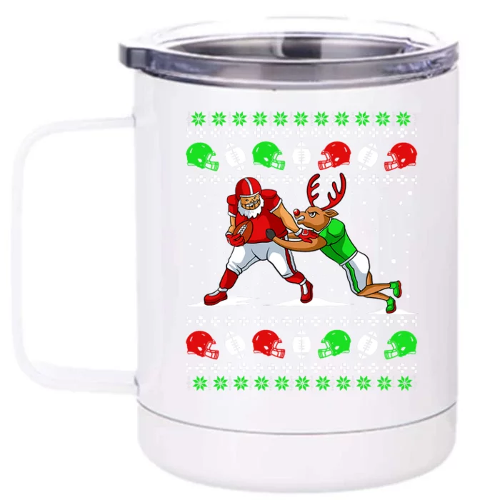 Football Player Reindeer Ugly Christmas Pajama Funny Xmas Front & Back 12oz Stainless Steel Tumbler Cup