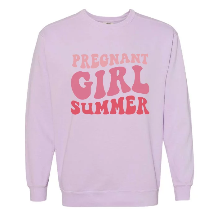 Funny Pregnancy Reveal Pregnant Girl Summer Baby Shower Garment-Dyed Sweatshirt