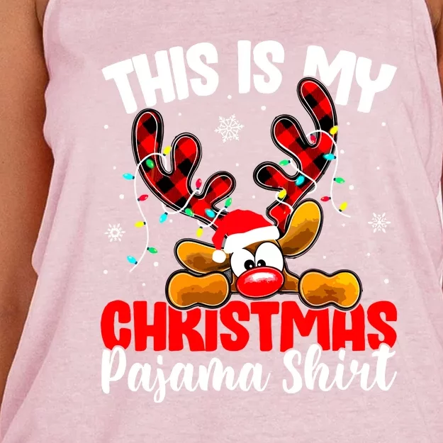 Funny Plaid Reindeer This Is My Christmas Pajamas Xmas Family Gift Women's Knotted Racerback Tank