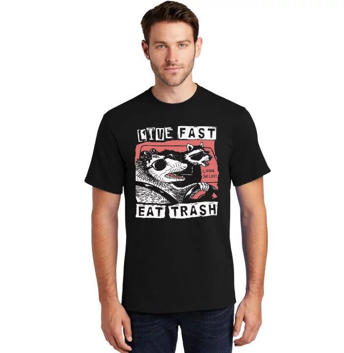 Funny Possum Raccoon Live Fast Eat Trash Street Cats Squad Tall T-Shirt