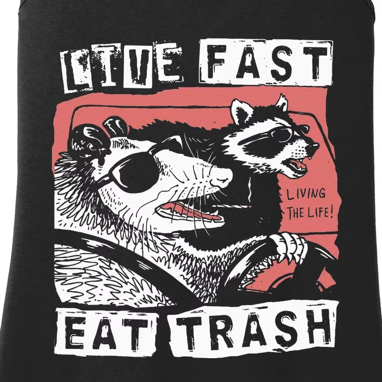 Funny Possum Raccoon Live Fast Eat Trash Street Cats Squad Ladies Essential Tank