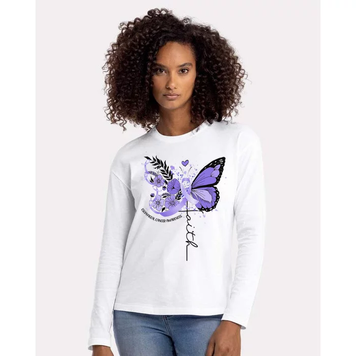 Faith Periwinkle Ribbon Esophageal Cancer Awareness Womens Cotton Relaxed Long Sleeve T-Shirt