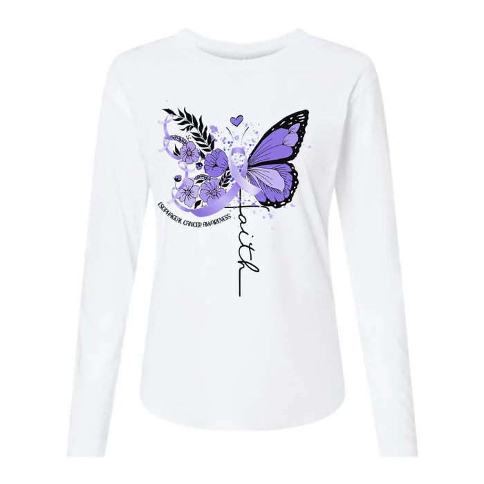 Faith Periwinkle Ribbon Esophageal Cancer Awareness Womens Cotton Relaxed Long Sleeve T-Shirt