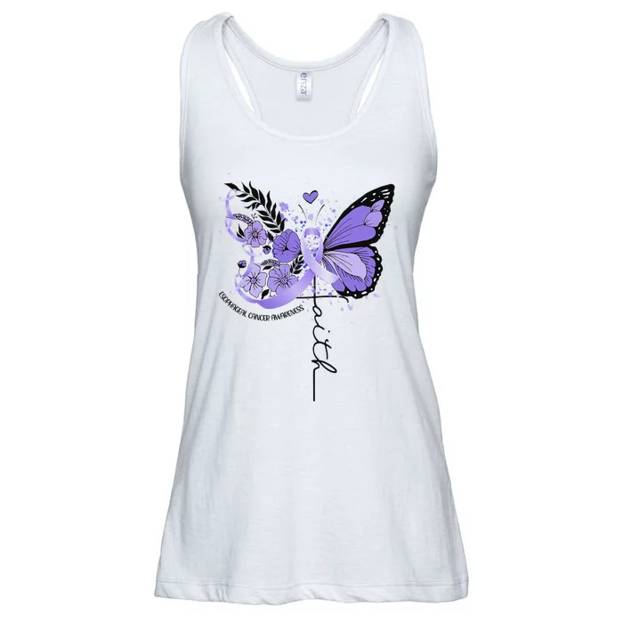 Faith Periwinkle Ribbon Esophageal Cancer Awareness Ladies Essential Flowy Tank