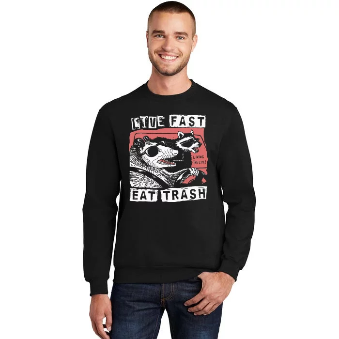 Funny Possum Raccoon Live Fast Eat Trash Cats Squad Tall Sweatshirt