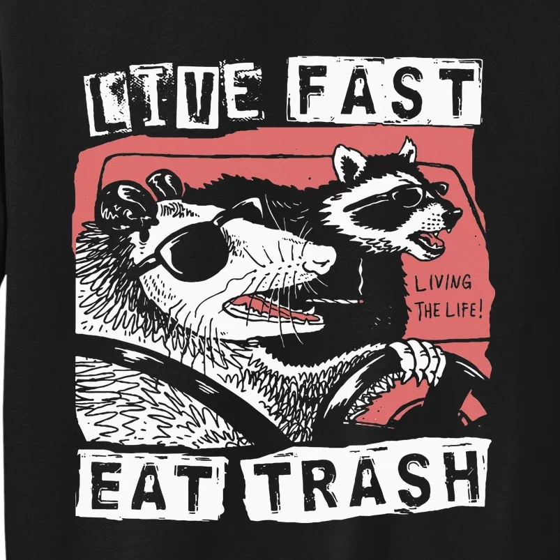 Funny Possum Raccoon Live Fast Eat Trash Cats Squad Tall Sweatshirt