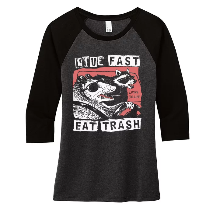 Funny Possum Raccoon Live Fast Eat Trash Cats Squad Women's Tri-Blend 3/4-Sleeve Raglan Shirt