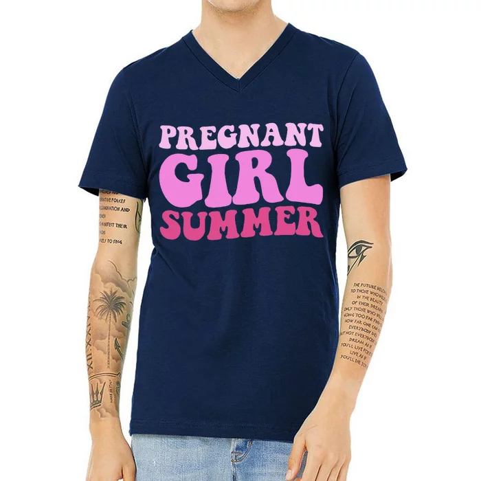 Funny Pregnancy Reveal Pregnant Girl Summer Baby Shower V-Neck T-Shirt