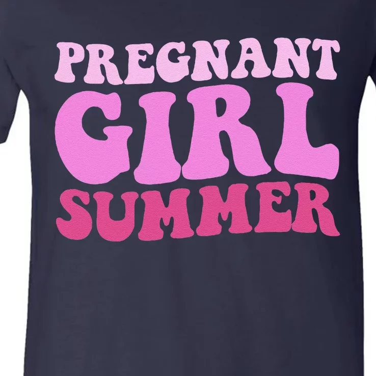 Funny Pregnancy Reveal Pregnant Girl Summer Baby Shower V-Neck T-Shirt