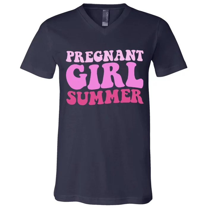 Funny Pregnancy Reveal Pregnant Girl Summer Baby Shower V-Neck T-Shirt