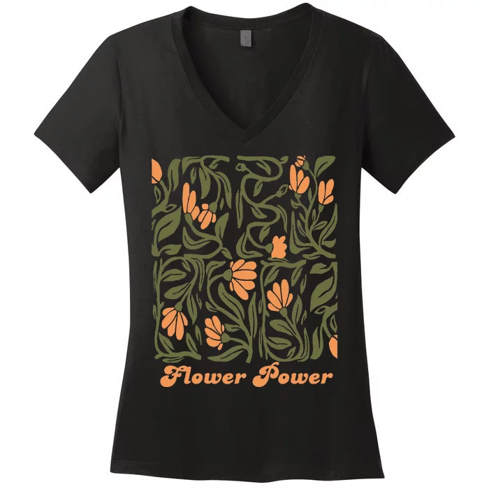 Flower Power Retro 60s & 70s Vibe Women's V-Neck T-Shirt