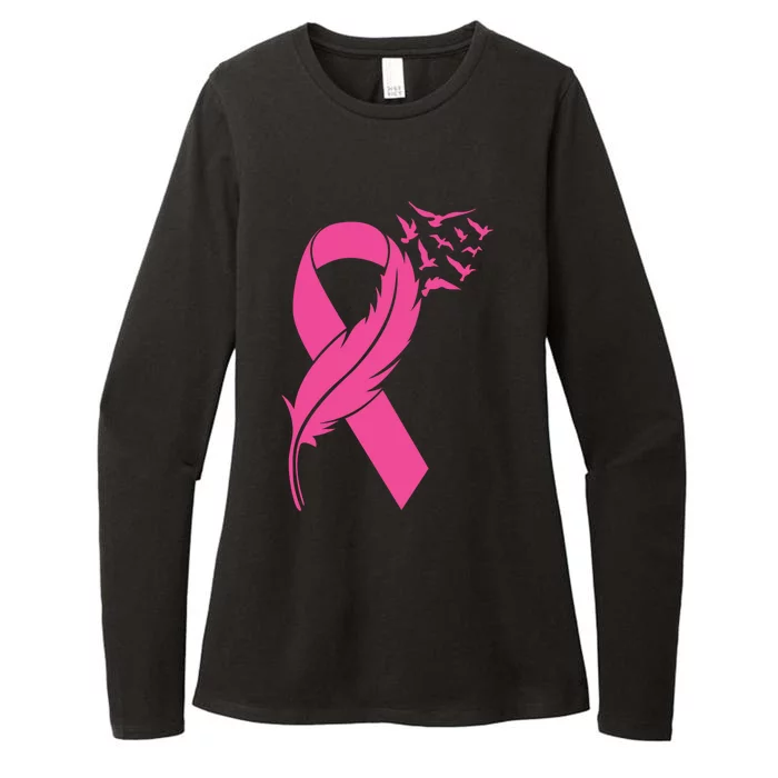 Feather Pink Ribbon Fight Cancer Breast Cancer Warrior Cute Gift Womens CVC Long Sleeve Shirt