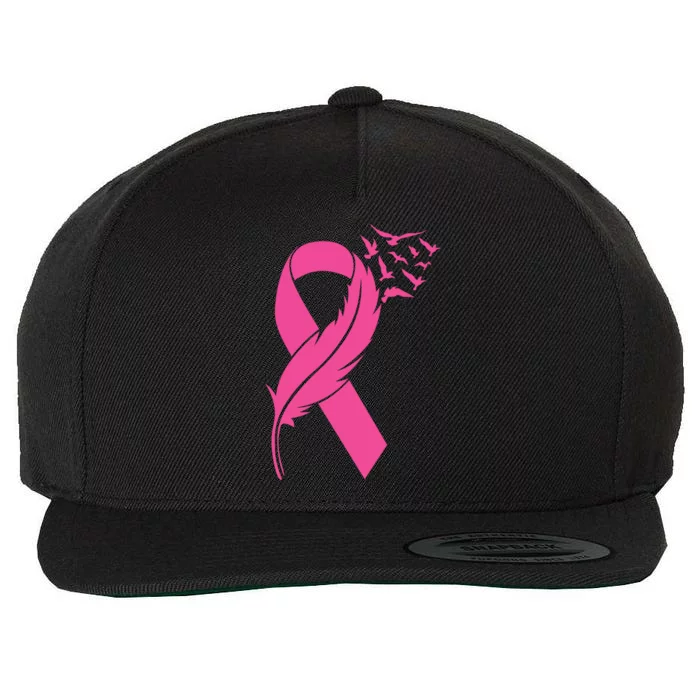 Feather Pink Ribbon Fight Cancer Breast Cancer Warrior Cute Gift Wool Snapback Cap