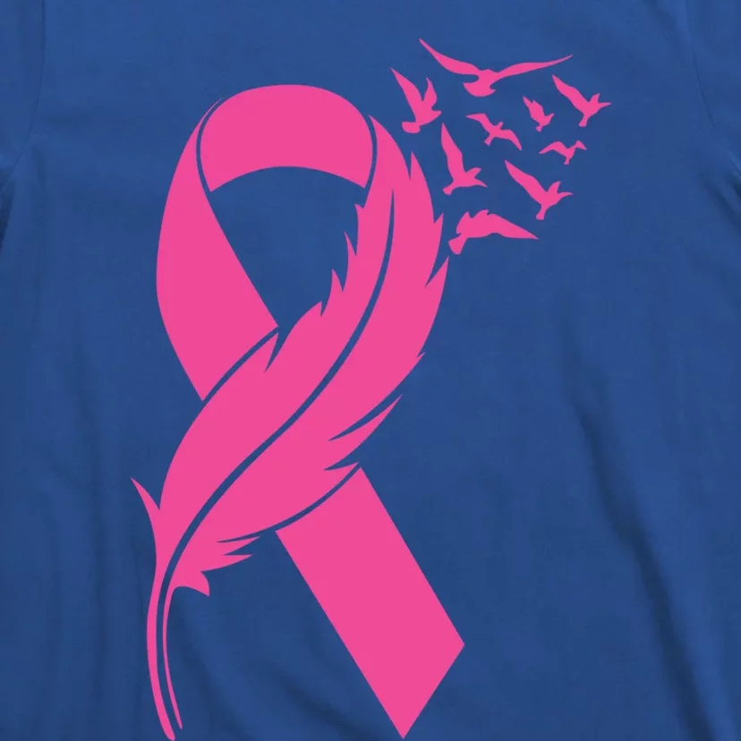 Feather Pink Ribbon Fight Cancer Breast Cancer Warrior Cool Gift T-Shirt