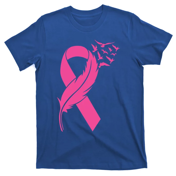 Feather Pink Ribbon Fight Cancer Breast Cancer Warrior Cool Gift T-Shirt