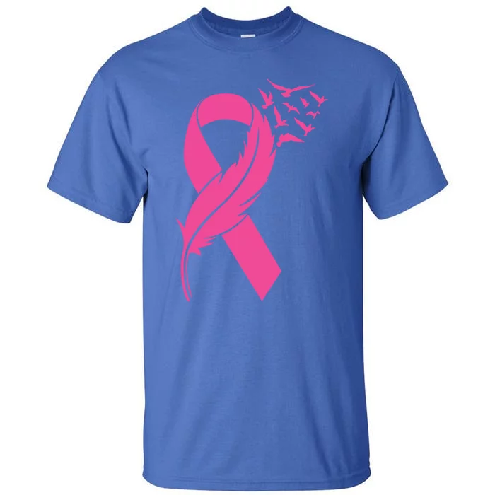 Feather Pink Ribbon Fight Cancer Breast Cancer Warrior Cool Gift Tall T-Shirt