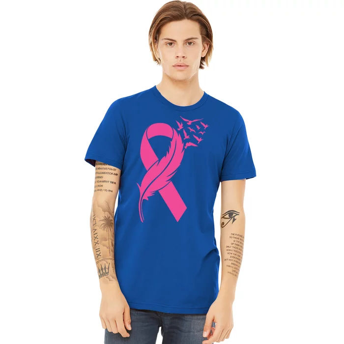 Feather Pink Ribbon Fight Cancer Breast Cancer Warrior Cool Gift Premium T-Shirt