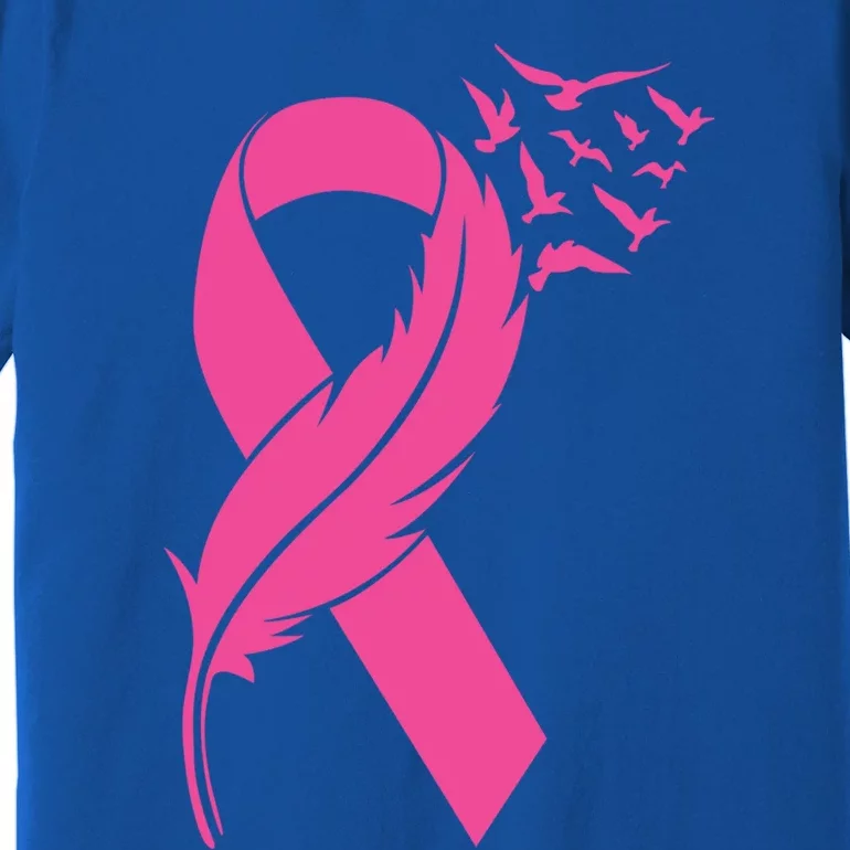 Feather Pink Ribbon Fight Cancer Breast Cancer Warrior Cool Gift Premium T-Shirt