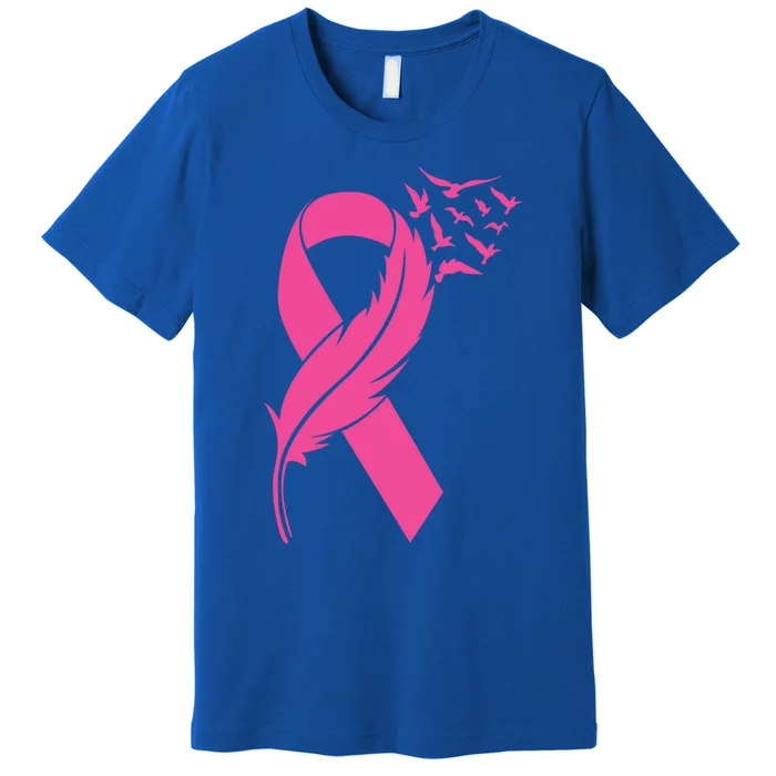 Feather Pink Ribbon Fight Cancer Breast Cancer Warrior Cool Gift Premium T-Shirt