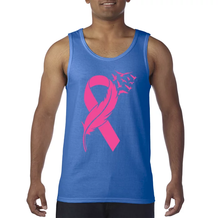 Feather Pink Ribbon Fight Cancer Breast Cancer Warrior Cool Gift Tank Top