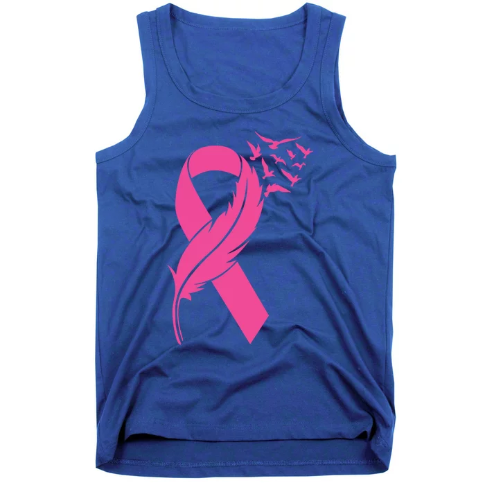 Feather Pink Ribbon Fight Cancer Breast Cancer Warrior Cool Gift Tank Top