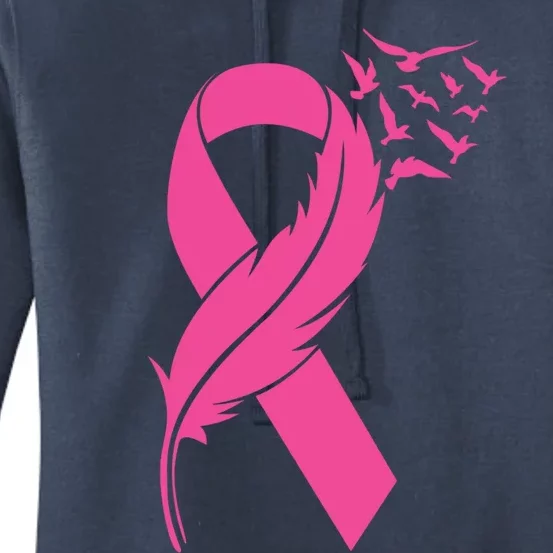 Feather Pink Ribbon Fight Cancer Breast Cancer Warrior Cool Gift Women's Pullover Hoodie