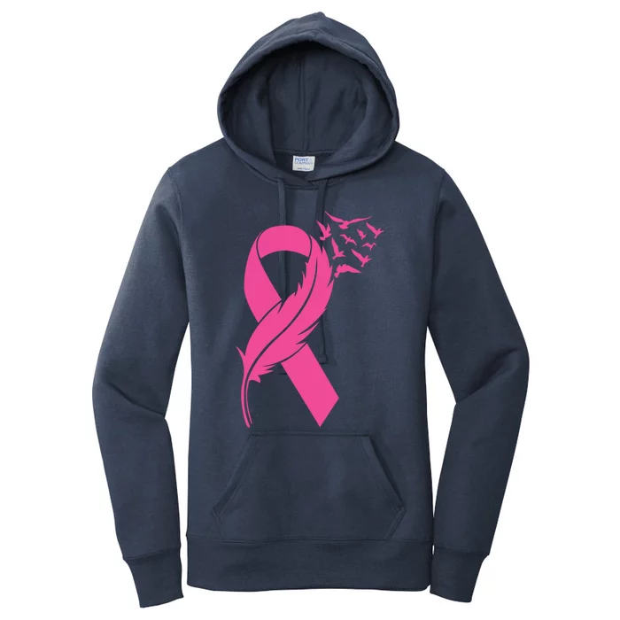 Feather Pink Ribbon Fight Cancer Breast Cancer Warrior Cool Gift Women's Pullover Hoodie